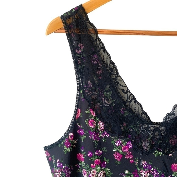 French Maid Vintage Black Floral Lace Slip Dress Women's Large Purple Whimsigoth - Picture 3 of 9